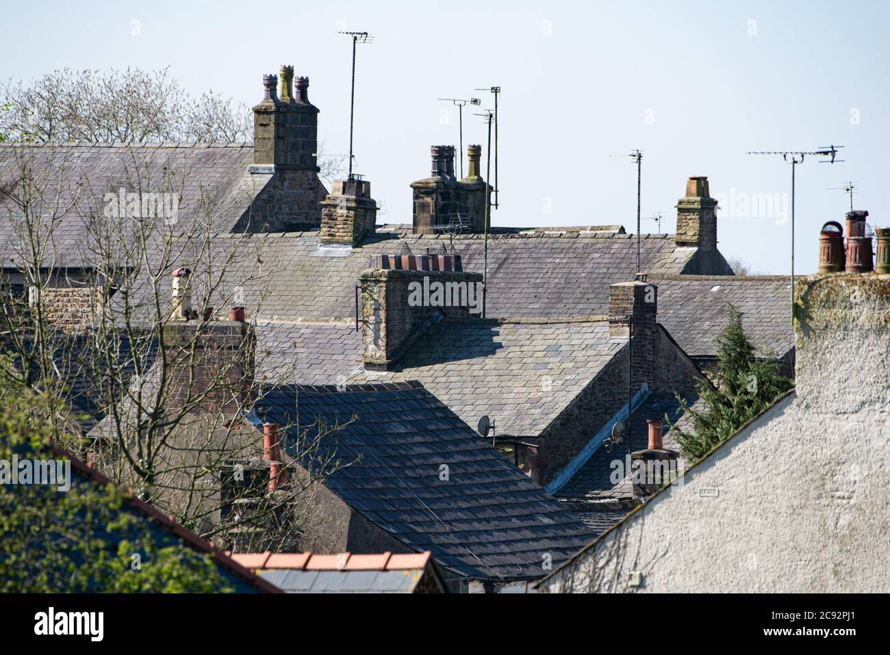 Vista dei tetti in ardesia, Chipping, Preston, Lancashire, Regno Unito Foto Stock
