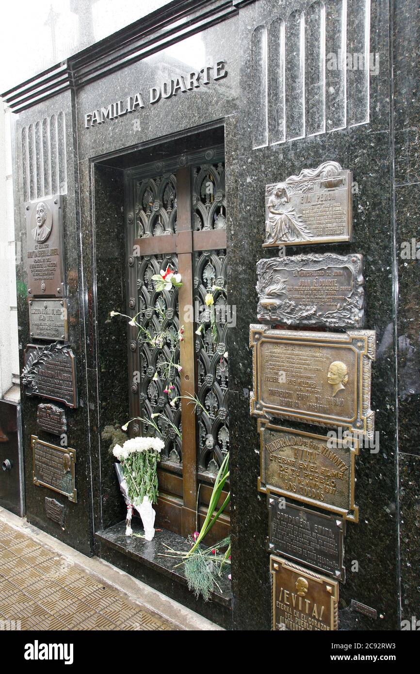 Buenos Aires, Argentina - mar 06, 2008 - Cimitero la recoleta a Buenos Aires. Luogo di sepoltura di evita, nota figura politica e moglie dell'ex Preside Foto Stock