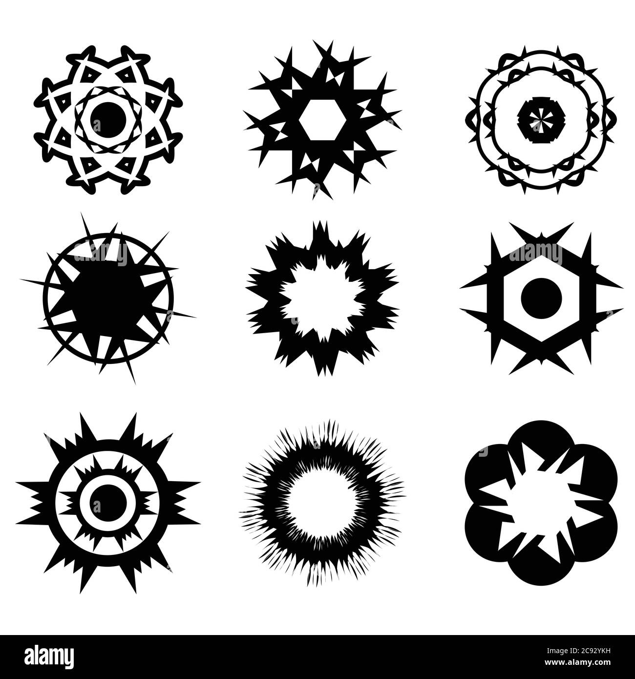 Set di cornici Ornament tonde mandala. Elemento cerchio geometrico. Set perfetto per design, compleanno, altre vacanze, caleidoscopio, medaglione, yoga, india Illustrazione Vettoriale