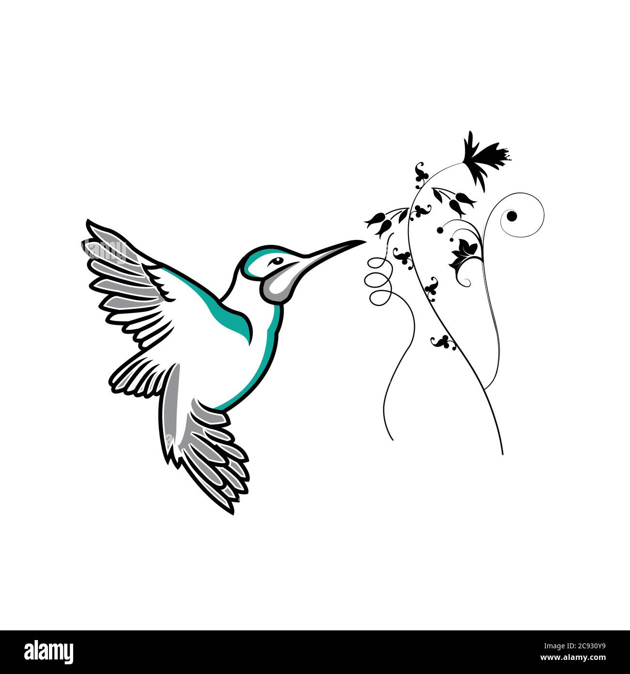 Icona o logo hummingbird stilizzato in diversi stili: Linea d'arte, nero pieno e colore. Illustrazione del vettore di simboli colibri isolati. Illustrazione Vettoriale