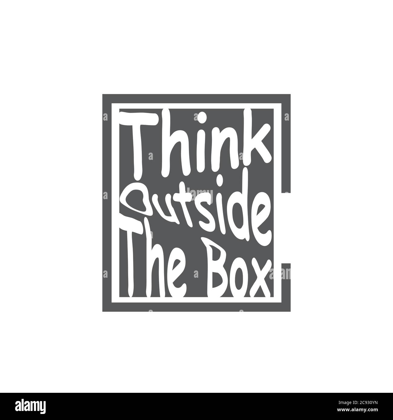 Pensare fuori dalla casella di citazione scritta. Elemento tipografico di disegno grafico di ispirazione Calligraphy. Cartolina scritta a mano. Simpatico semplice segno vettoriale. Illustrazione Vettoriale