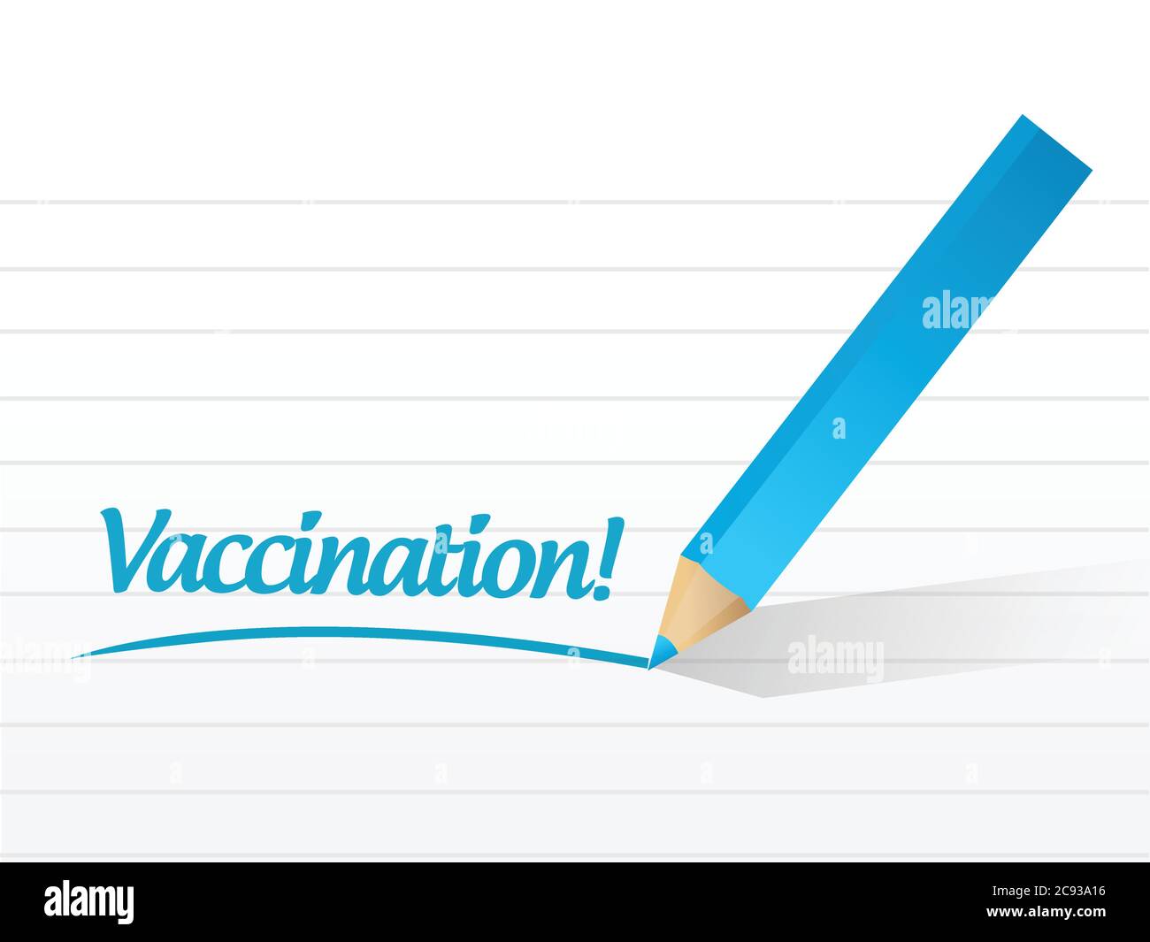 Disegno del segno di messaggio di vaccinazione su sfondo bianco Illustrazione Vettoriale