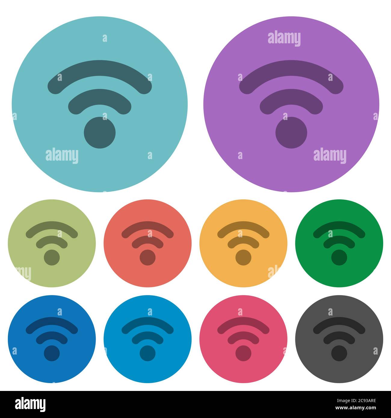 Icone piatte più scure del segnale radio su sfondo rotondo a colori Illustrazione Vettoriale