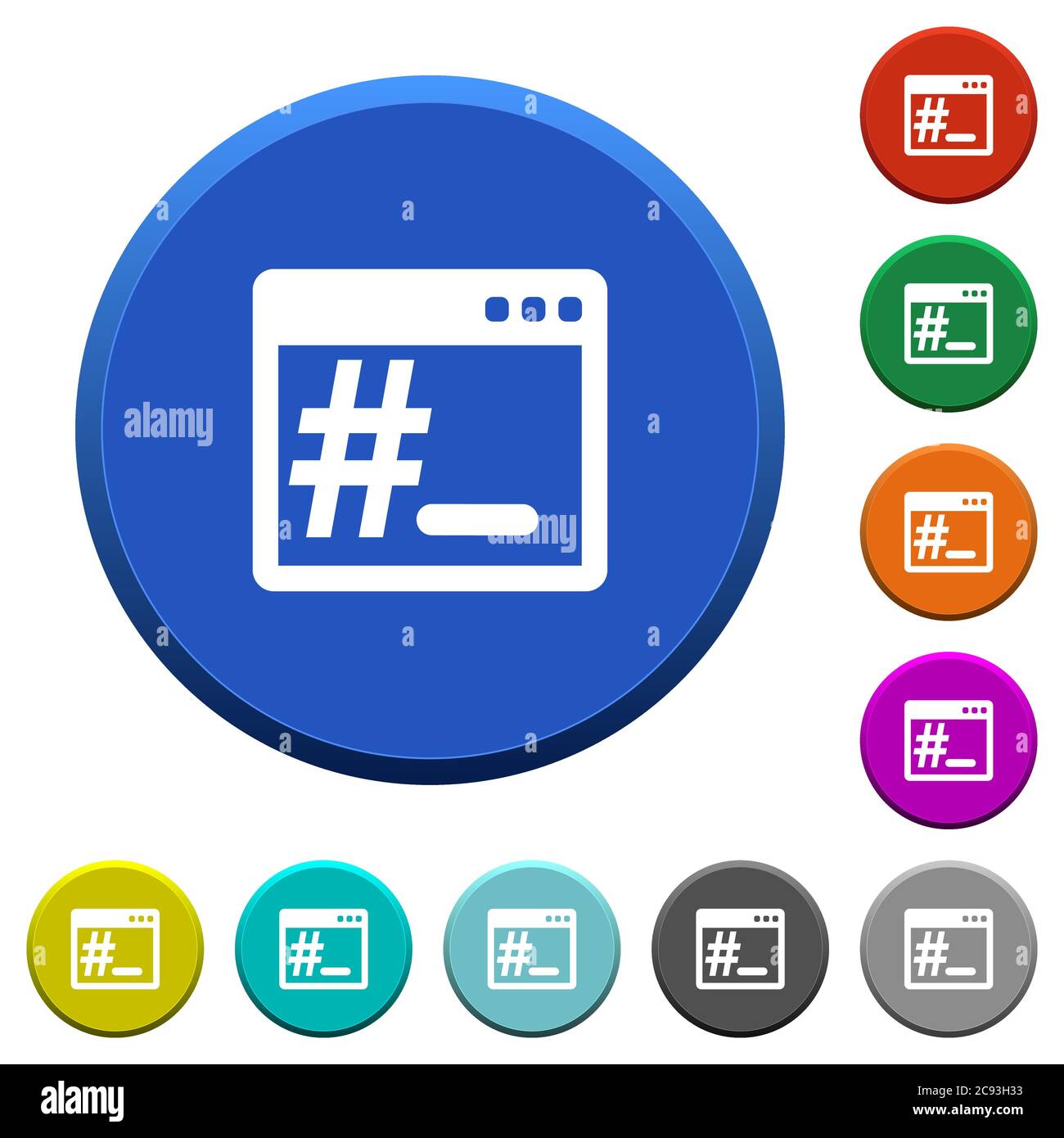 Pulsanti smussati rotondi con superfici lisce e icone bianche piatte per terminale radice OS Illustrazione Vettoriale