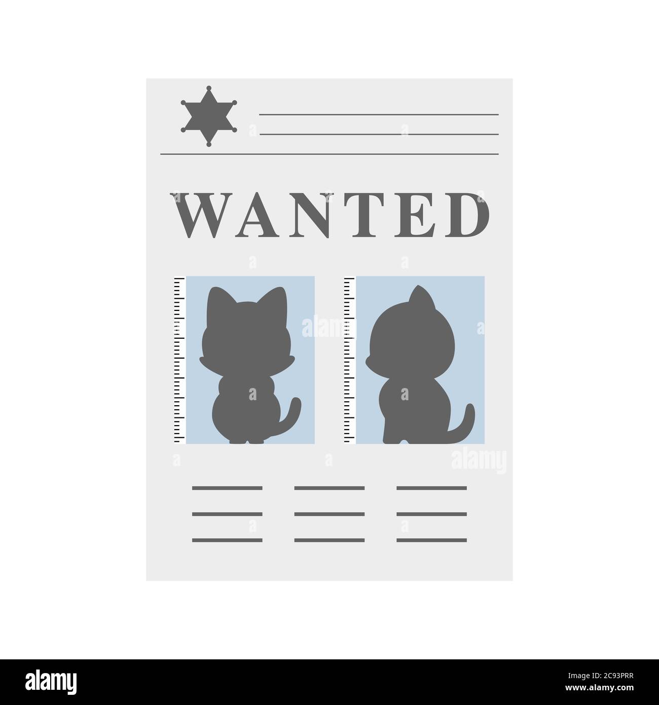 Icona cartoon del poster desiderato con gatto sospetto, illustrazione vettoriale Illustrazione Vettoriale
