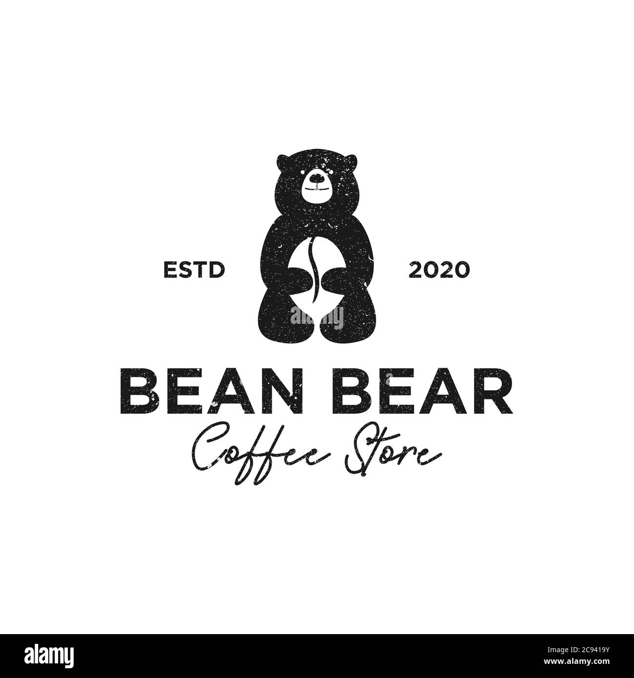 Design con logo Vintage Bean Bear Coffee Shop con illustrazione vettoriale dello spazio negativo Illustrazione Vettoriale