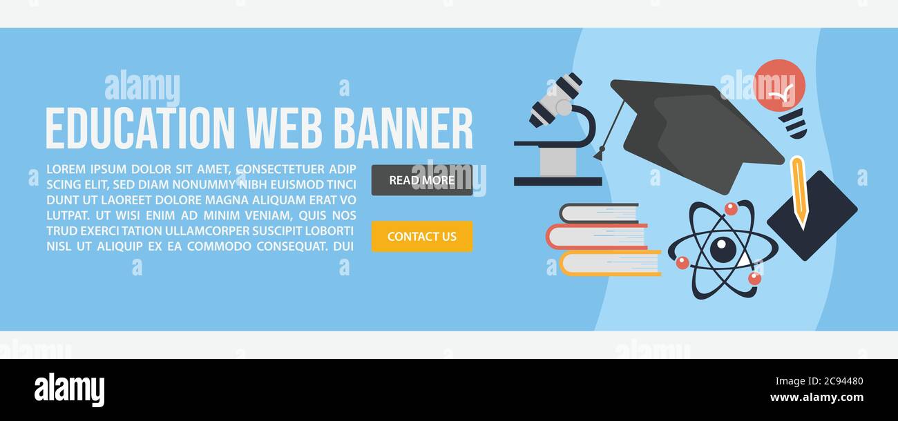 Modello banner Web Education. Disegno piatto stile Educazione banner web disegno vettoriale Illustrazione Vettoriale