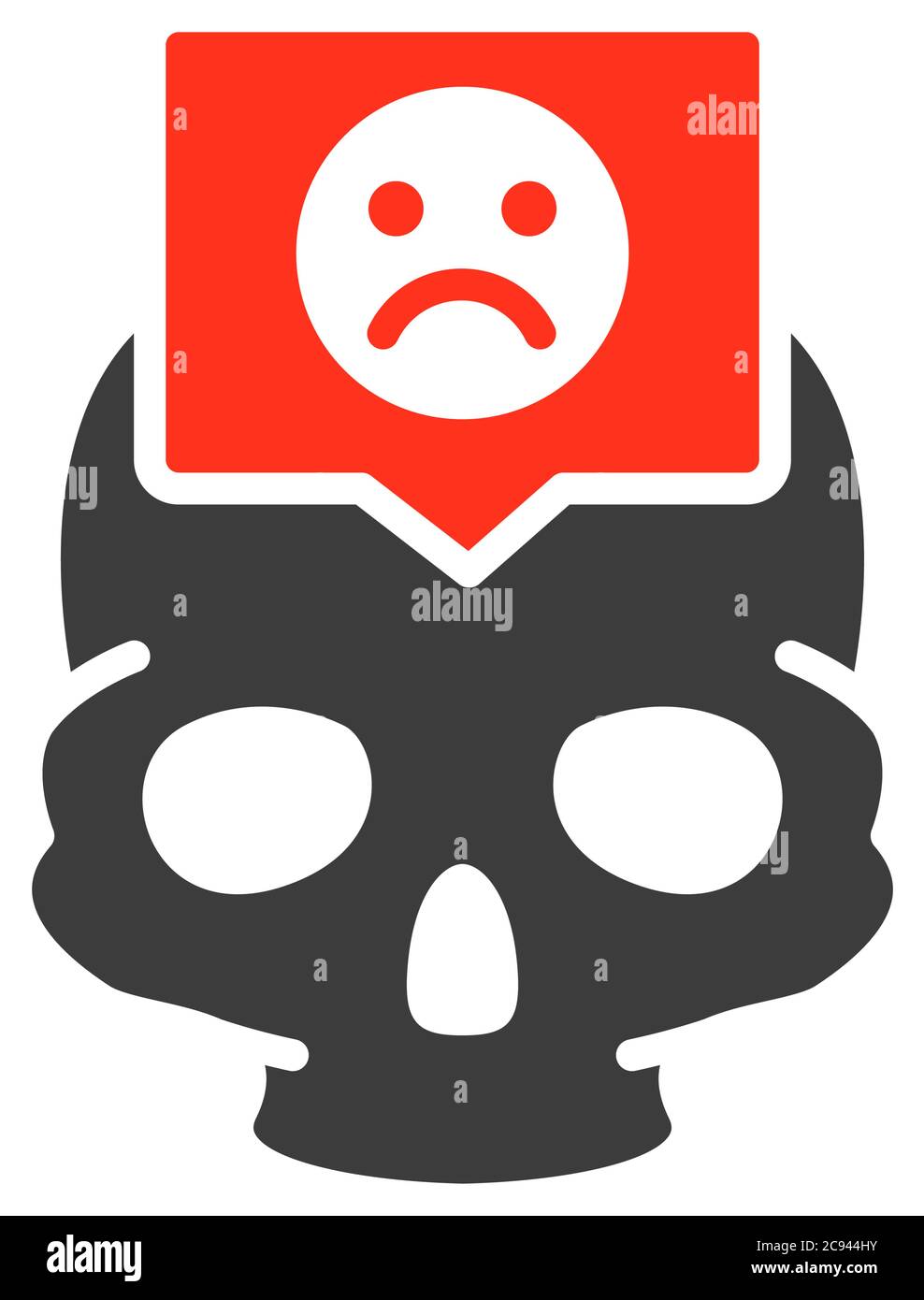 Cranio con volto triste in bolla del parlato icona colorata. Struttura ossea della testa, simbolo del cranio Illustrazione Vettoriale