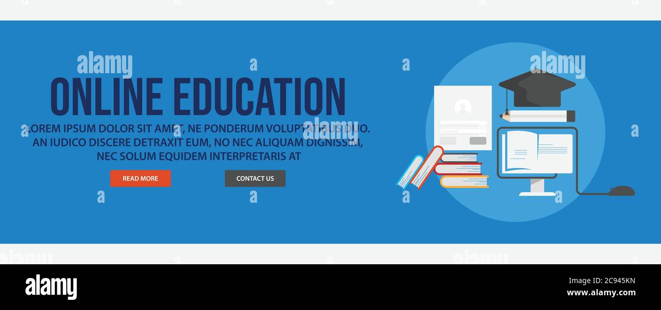 Modello banner web di formazione online. Disegno piatto stile e-learning web banner disegno vettoriale illustrazione Illustrazione Vettoriale