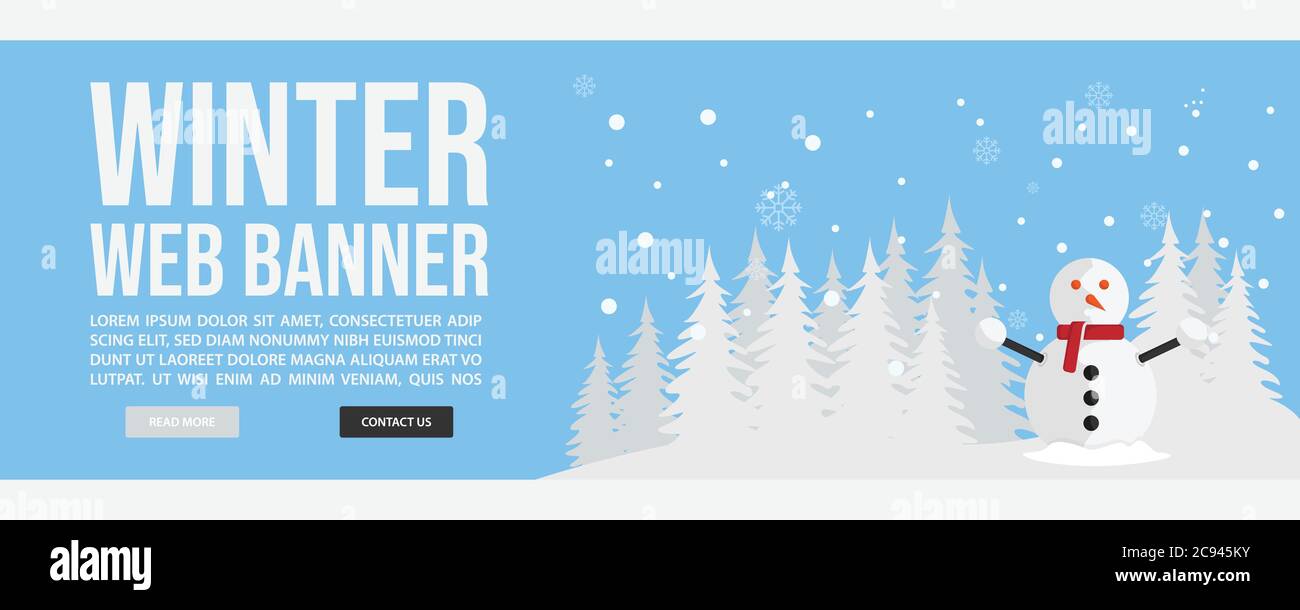Paesaggio invernale web banner modello di progettazione. Disegno piatto stile paesaggio invernale banner web disegno vettoriale illustrazione Illustrazione Vettoriale