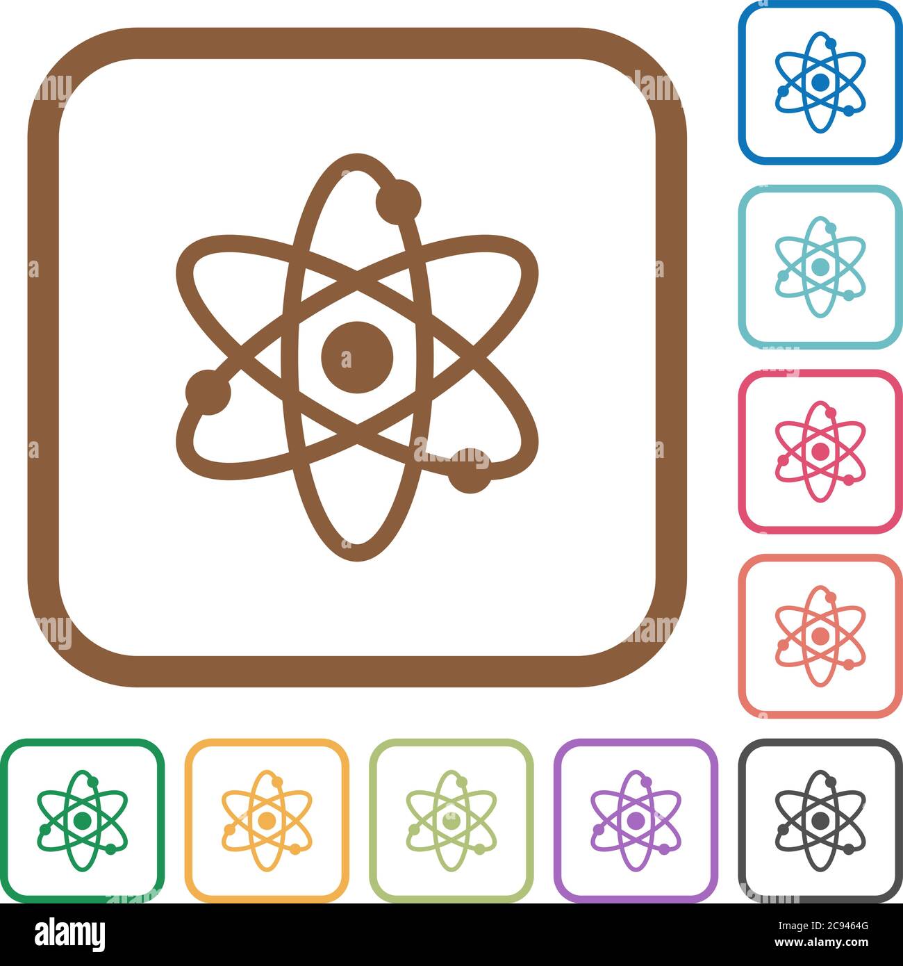Atom icone semplici in colore quadrate arrotondate su sfondo bianco Illustrazione Vettoriale