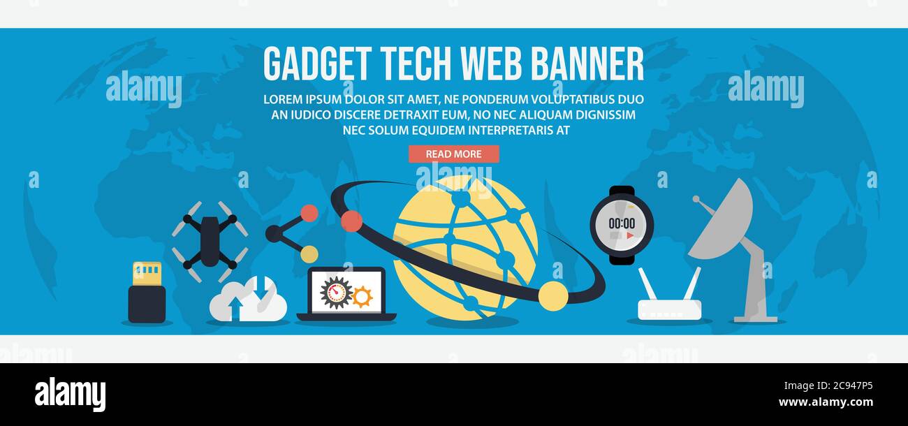 Design modello banner Web Gadget tech. Disegno piatto stile Gadget TECH banner web disegno vettoriale illustrazione Illustrazione Vettoriale