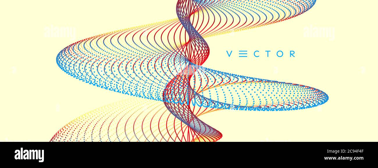 Le onde sonore. Grande per la visualizzazione di dati. Array con particelle di dinamica. Abstract design a griglia. 3d illustrazione vettoriale per la scienza e la tecnologia. Illustrazione Vettoriale