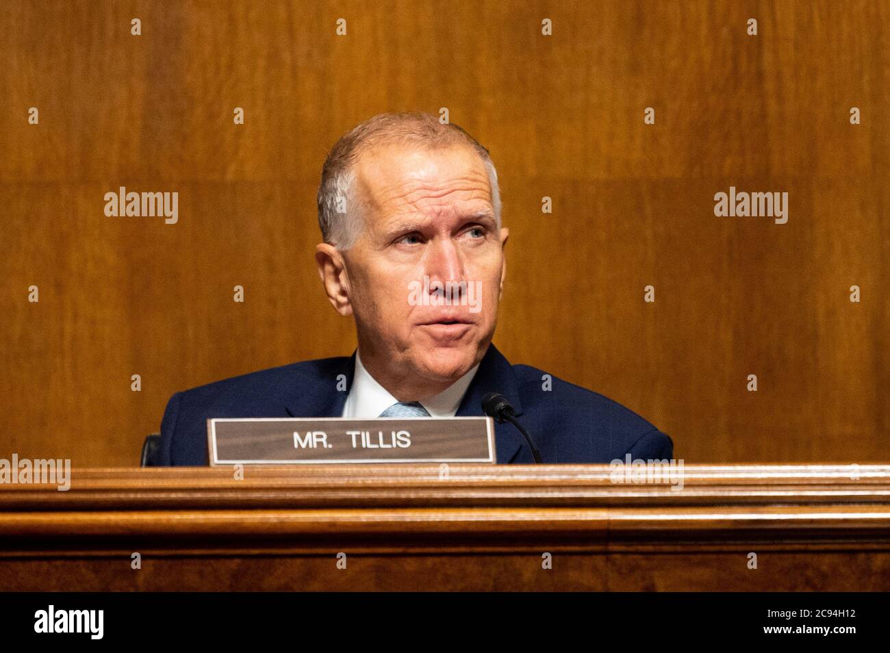 Washington, U.S. 28 luglio 2020. 28 luglio 2020 - Washington, DC, Stati Uniti: Il senatore degli Stati Uniti Thom Tillis (R-NC) al Comitato del Senato sulla sottocommissione giudiziaria sulla proprietà intellettuale audizione su 'come il DMCA (Digital Millennium Copyright Act) contempla limitazioni ed eccezioni come l'uso equo?'. (Foto di Michael Brochstein/Sipa USA) Credit: Sipa USA/Alamy Live News Foto Stock