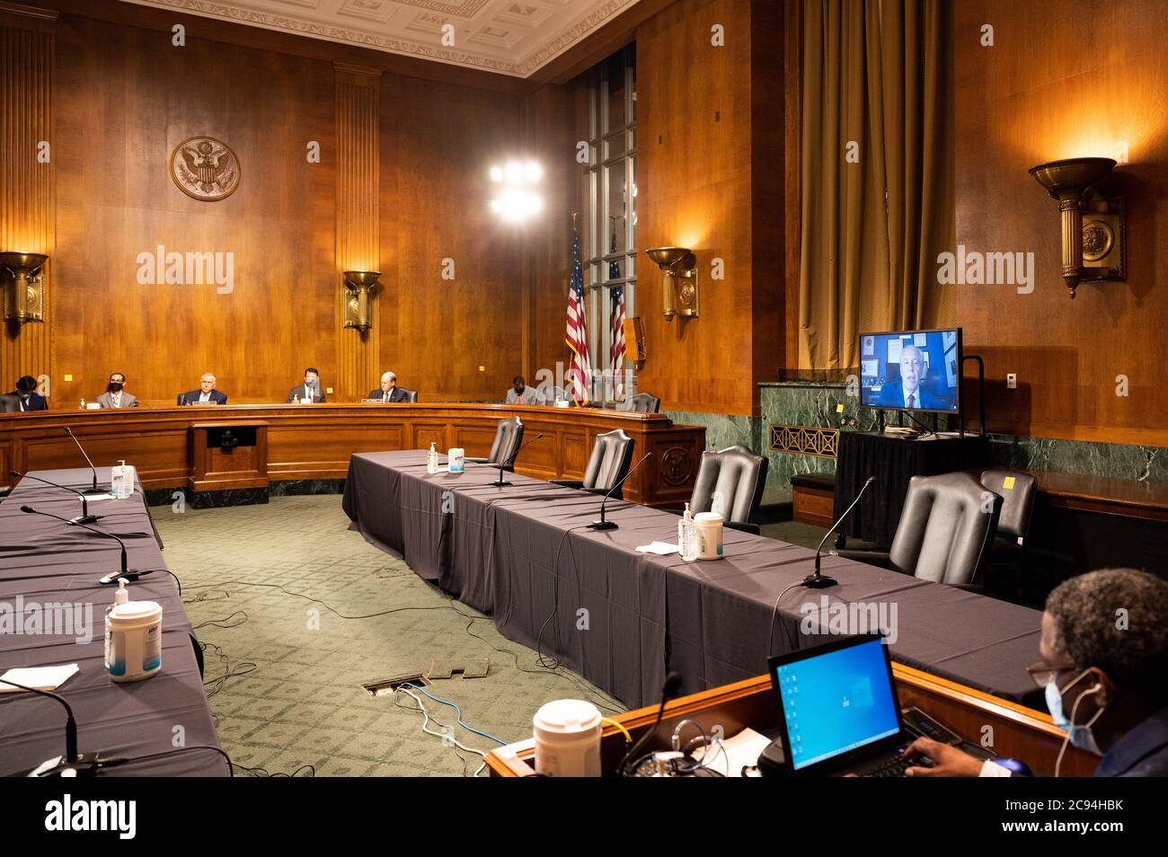 Washington, U.S. 28 luglio 2020. 28 luglio 2020 - Washington, DC, Stati Uniti: Mickey Osterreicher, General Counsel, National Press Photographers Association, che attesta al Comitato del Senato sulla sottocommissione giudiziaria sulla Proprietà intellettuale audizione su 'come il DMCA (Digital Millennium Copyright Act) contempla limitazioni ed eccezioni come l'uso equo?'. (Foto di Michael Brochstein/Sipa USA) Credit: Sipa USA/Alamy Live News Foto Stock