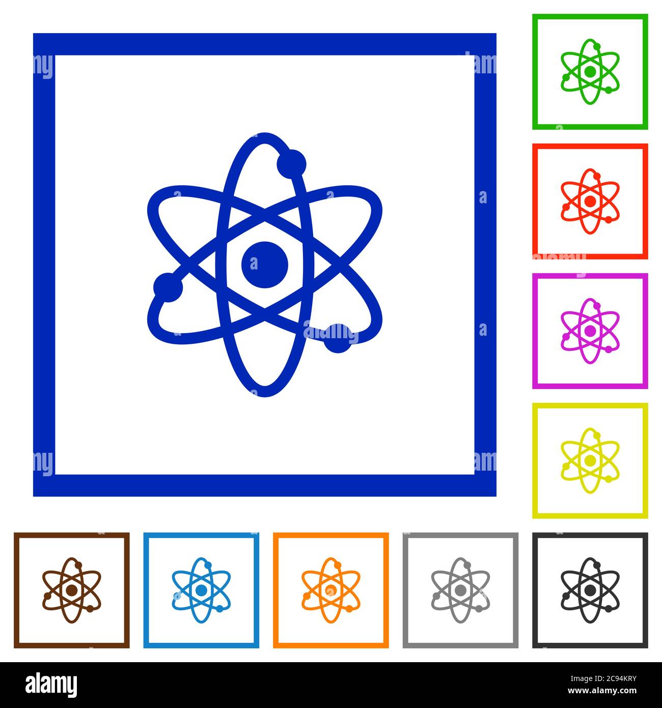 Icone di colore piatto Atom in cornici quadrate su sfondo bianco Illustrazione Vettoriale