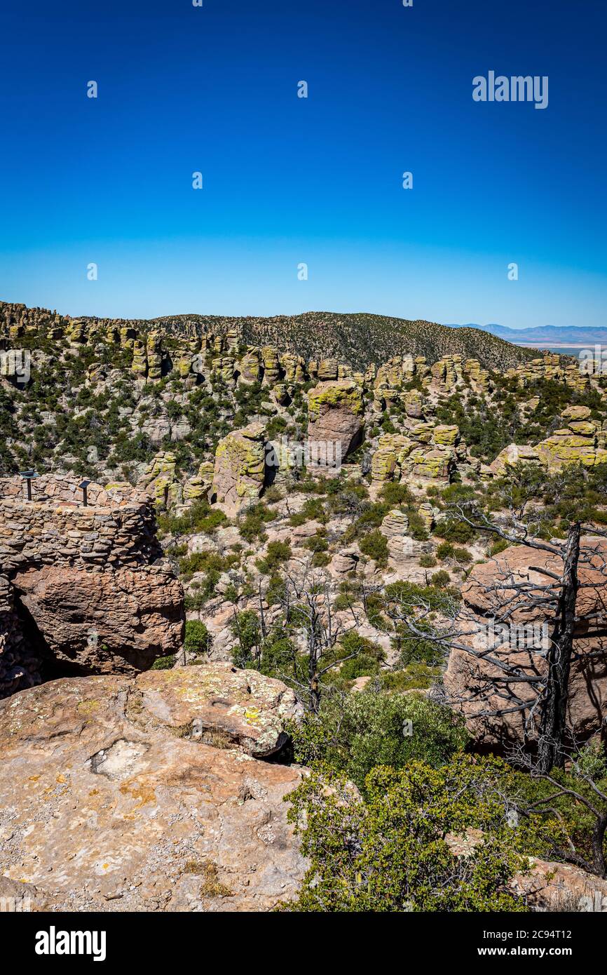 Il Chiricahua National Monument presenta quasi 12,000 acri di pinnacoli di Rhyolite, alcune centinaia di piedi in aumento nell'aria, ed è conosciuto come il 'Wonderl Foto Stock