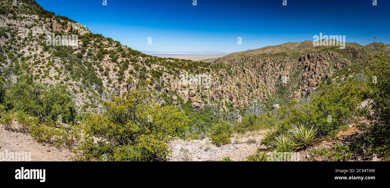 Il Chiricahua National Monument presenta quasi 12,000 acri di pinnacoli di Rhyolite, alcune centinaia di piedi in aumento nell'aria, ed è conosciuto come il 'Wonderl Foto Stock