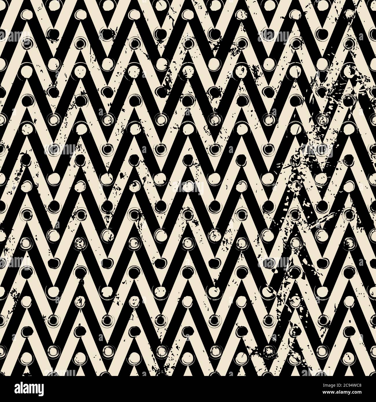 pattern geometrico astratto di sfondo, con triangoli/zigzag, cerchi, tratti e schizzi Illustrazione Vettoriale