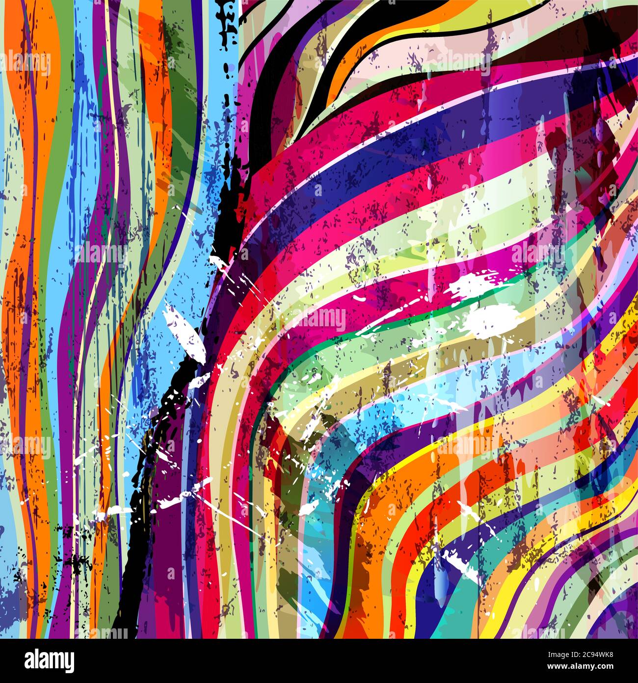 composizione astratta dello sfondo, con onde, tratti di vernice e schizzi Illustrazione Vettoriale