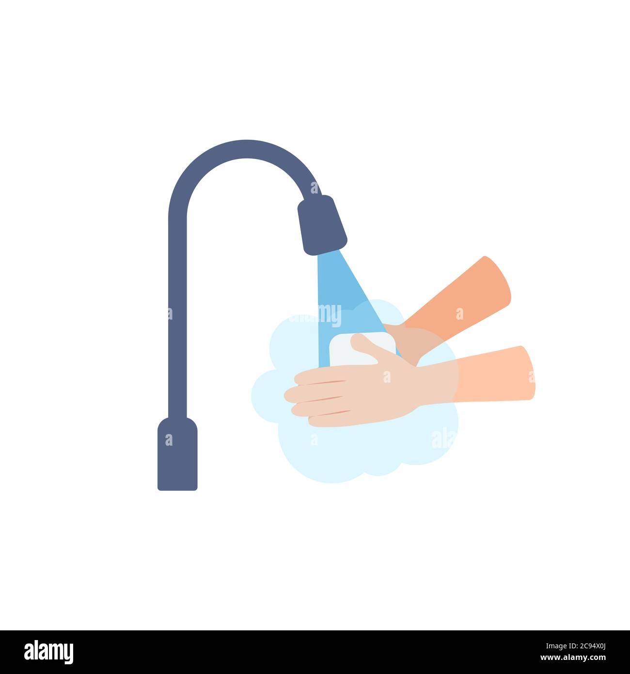 Icona di lavaggio delle mani isolata su sfondo bianco. Lavarsi le mani con sapone e segno di acqua. Prevenzione dei batteri del coronavirus del virus dell'influenza. Buona pratica igienica Illustrazione Vettoriale