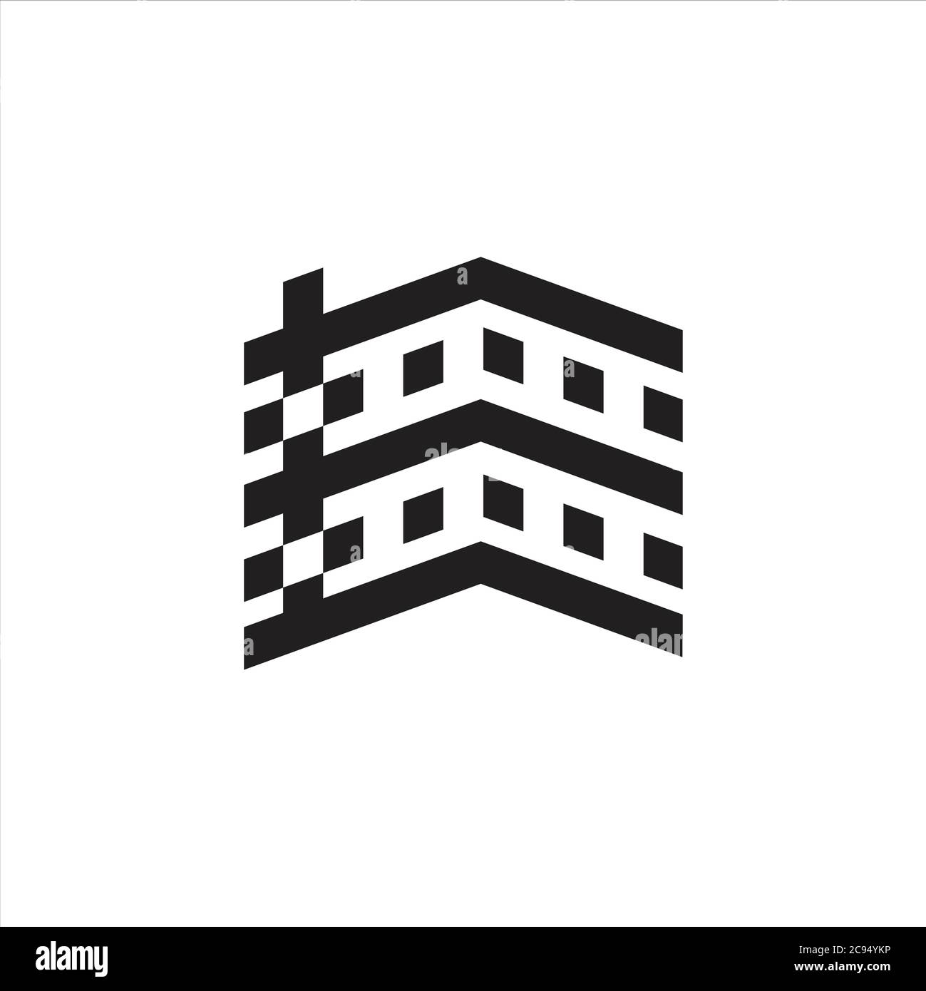 Edificio alto design geometrico vettore logo Illustrazione Vettoriale