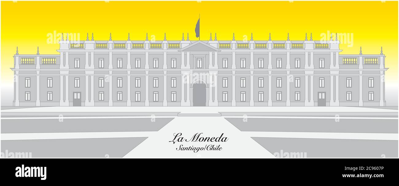 Grafica vettoriale del palazzo presidenziale cileno la Moneda a Santiago, Cile Illustrazione Vettoriale
