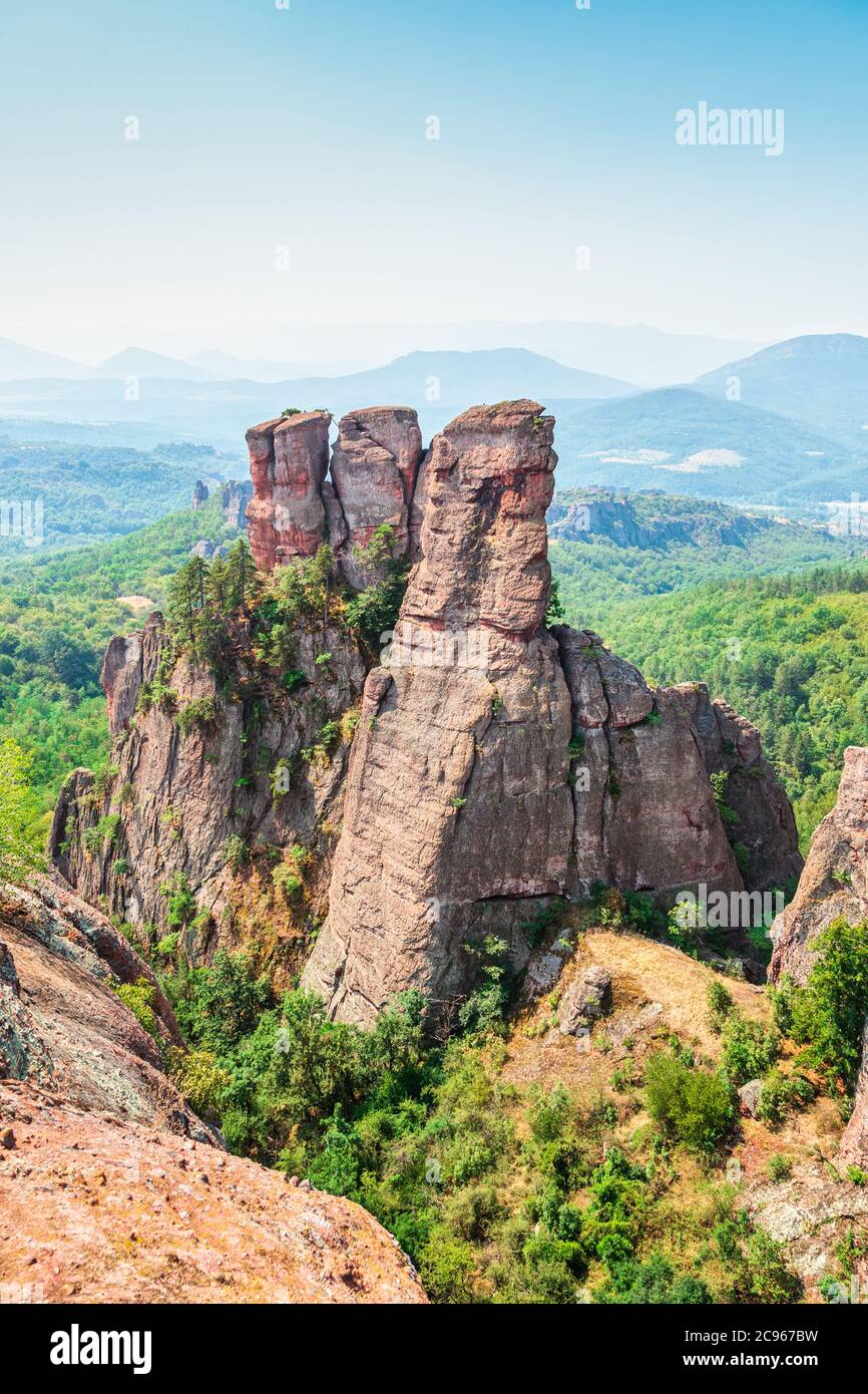 Le rocce di Belogradchik - punto di riferimento naturale nella zona di Belogradchik, Montagne dei Balcani, Bulgaria nord-occidentale Foto Stock