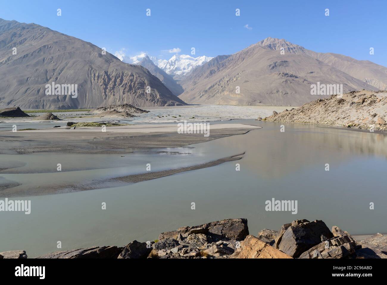 Fiume Pyanj nel Corridoio di Wakhan, Tagikistan, Foto Stock