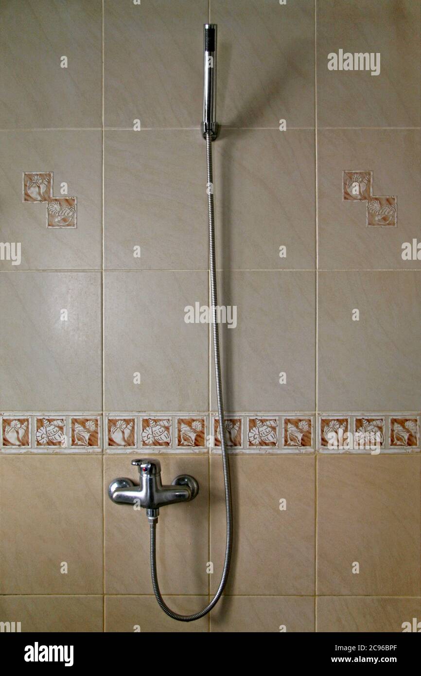 Doccia verticale all'interno del bagno Foto stock - Alamy