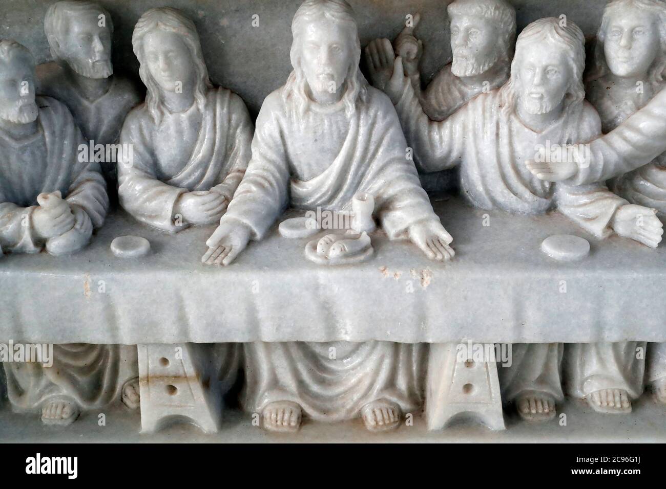 Cattedrale di buon ma Thuot. L'ultima cena. Gesù e i suoi apostoli. Scultura. Buon Thuot. Francia. Foto Stock