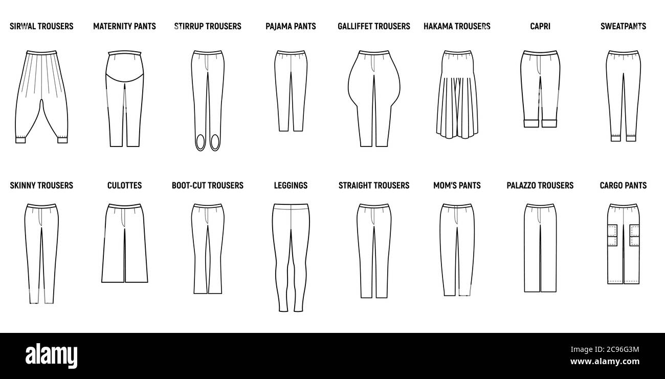 Set pantaloni per donna. Pantaloni modello di illustrazione vettoriale per  ragazze Immagine e Vettoriale - Alamy