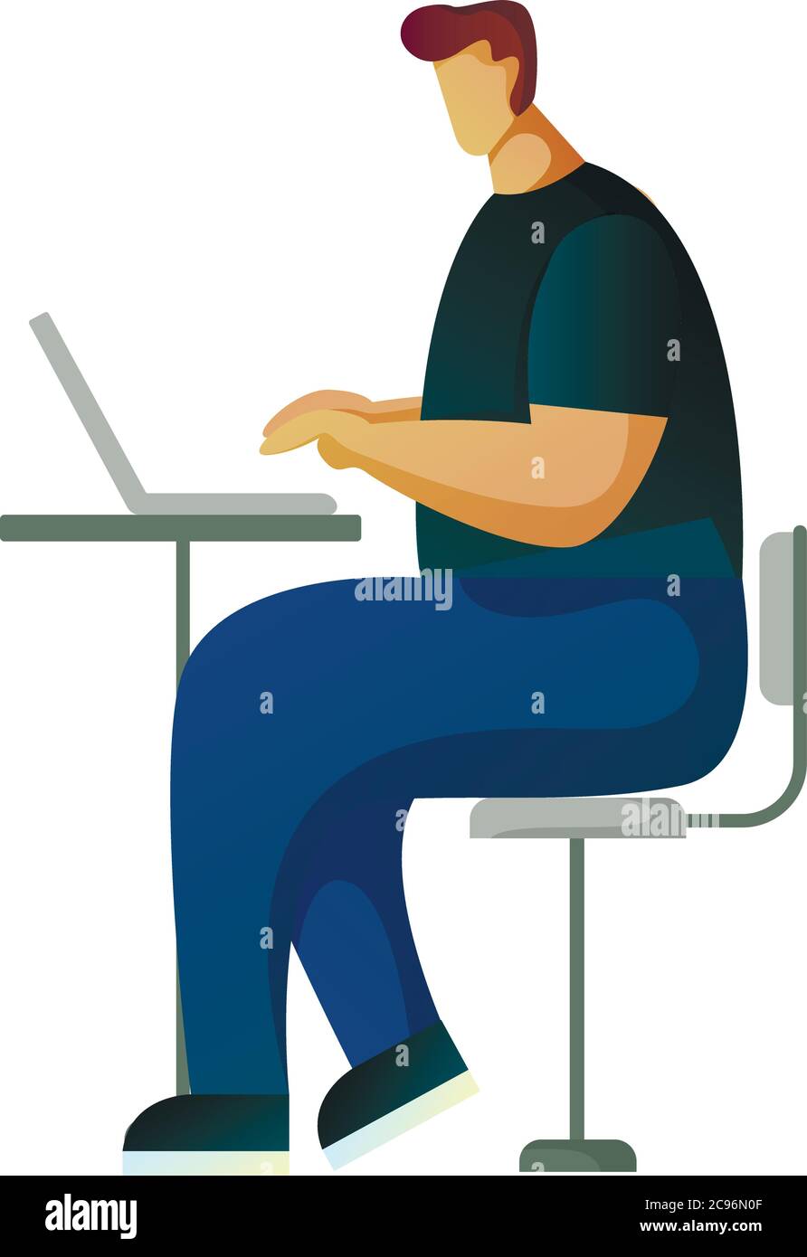 Un uomo in cerca di informazioni nella rete di computer seduto davanti al suo laptop. Concetto di ricerca. . Uno stile contemporaneo. Disegno piatto vettoriale i Illustrazione Vettoriale