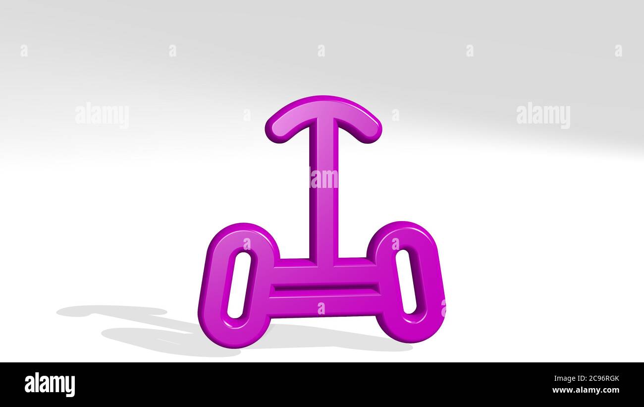 SEGWAY è realizzato con un'illustrazione 3D di una scultura metallica lucida con l'ombra su sfondo chiaro. Città ed elettrico Foto Stock