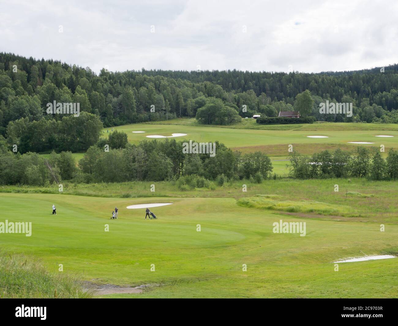 Losby Golfklubb, uno dei numerosi campi da golf sparsi intorno alla capitale norvegese Oslo in paesaggi idilliaci ai margini della foresta Foto Stock