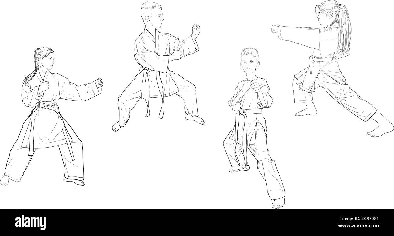 Karate diverse posizioni Illustrazione Vettoriale