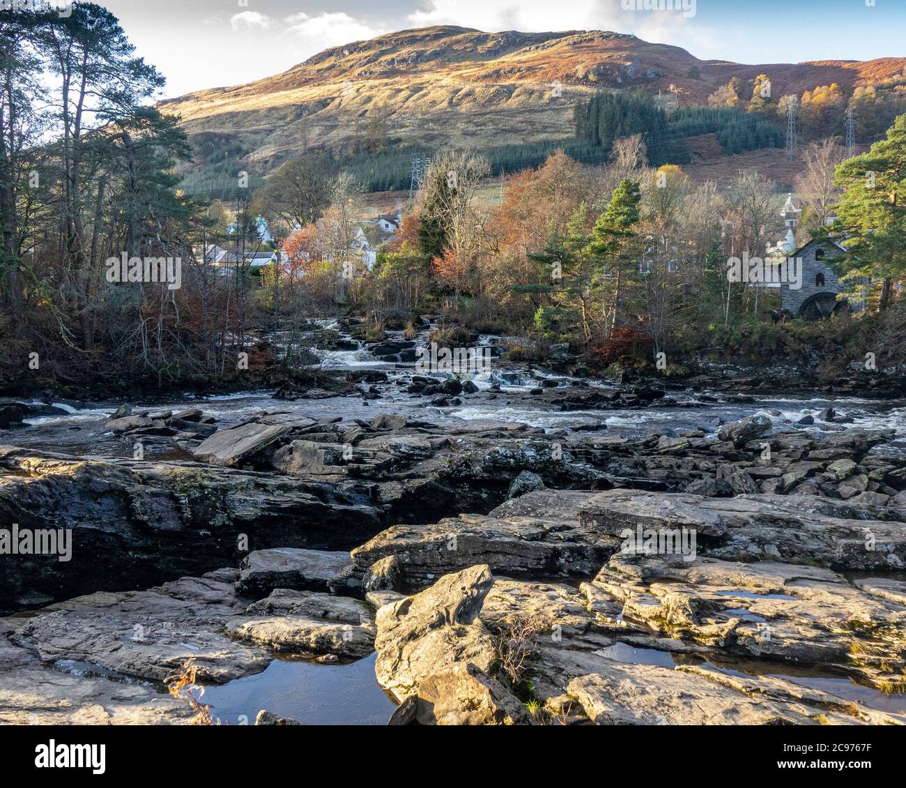 Cascate di Dochart, Killin Perthshire Foto Stock