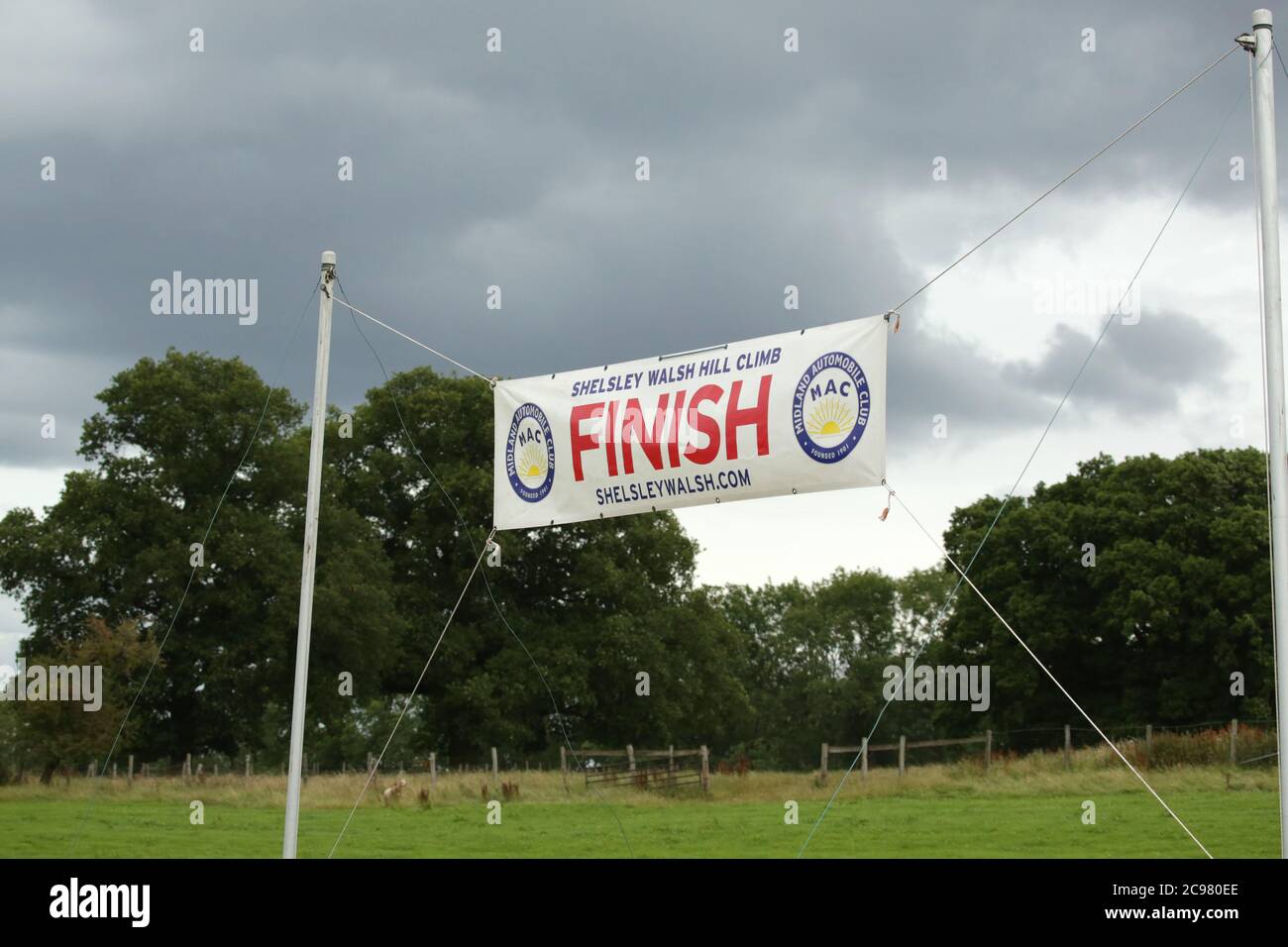 Termina il banner a Shelsley Walsh Speed Hillclimb, Worcestershire, Inghilterra, Regno Unito. Foto Stock