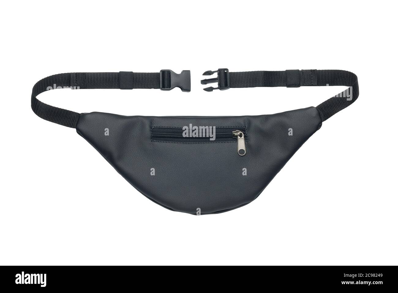 Sacchetto nero isolato su sfondo bianco. Primo piano, vista posteriore Foto Stock