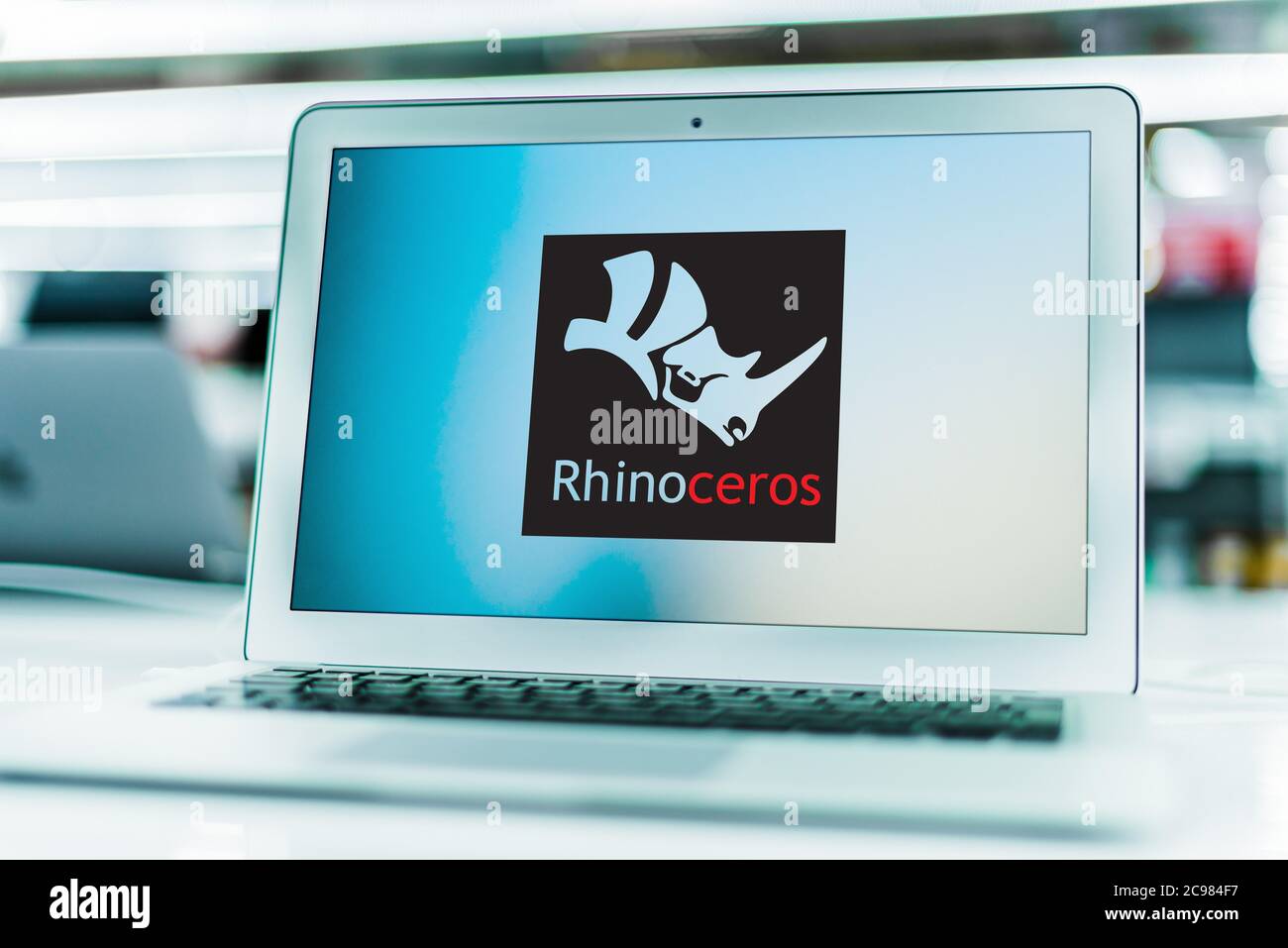 POZNAN, POL - 16 GIU 2020: Computer portatile con logo Rhinoceros, una grafica commerciale 3D per computer e applicazioni CAD (computer-Aided Design) Foto Stock