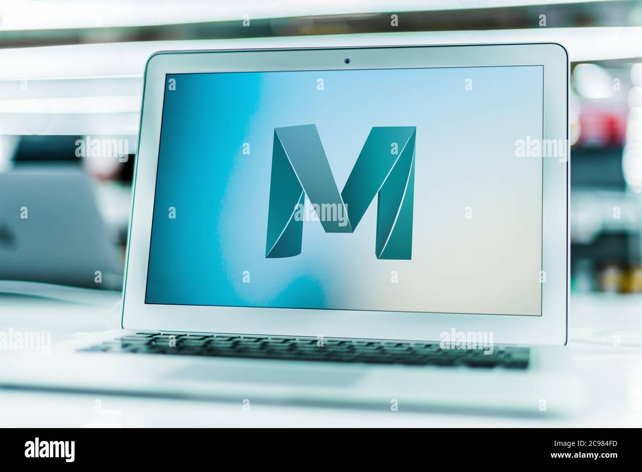 POZNAN, POL - 16 GIU 2020: Computer portatile che visualizza il logo di Autodesk Maya, un'applicazione di grafica per computer 3D sviluppata da Alias Systems Corporatio Foto Stock