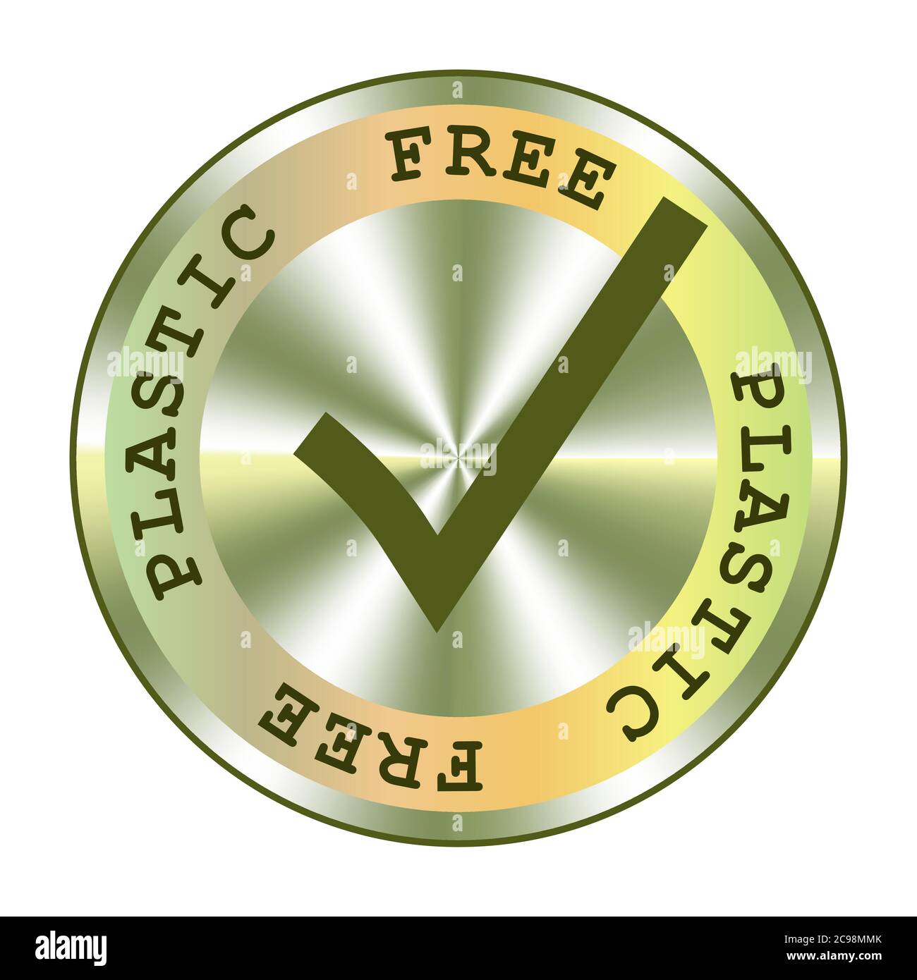 Adesivo olografico privo di plastica. Ologramma rotondo timbro realistico. Elemento vettoriale per la promozione di contenitori non in plastica. Icona di plastica sicura Illustrazione Vettoriale