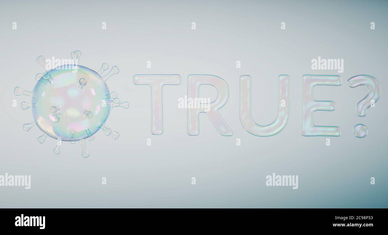 Coronavirus COVID-19 batteri influenzali costituiti da bolle di sapone. Vista microscopica di una cella microscopica. Alcune persone sostengono che il virus è un falso e quarantena è andare Foto Stock