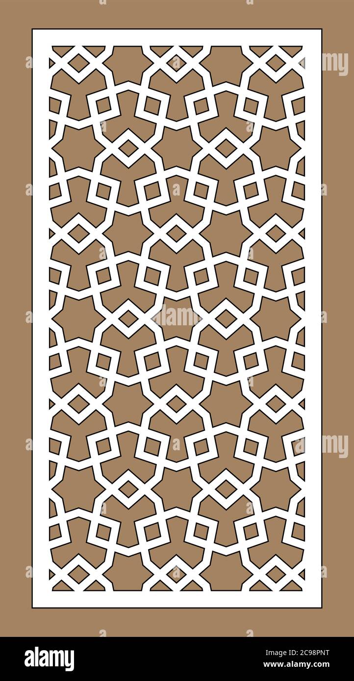 Pannello cnc geometrico vettoriale arabo. Taglio laser. Dima per divisorio interno in stile arabico Illustrazione Vettoriale