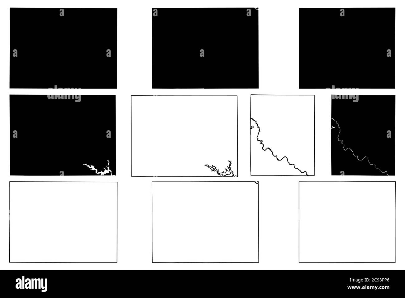 Montgomery, Monroe, Mitchell, Lucas e Linn County, Iowa (contea degli Stati Uniti, Stati Uniti d'America, Stati Uniti, Stati Uniti, Stati Uniti) mappa illustrazione vettoriale, scribbling ske Illustrazione Vettoriale