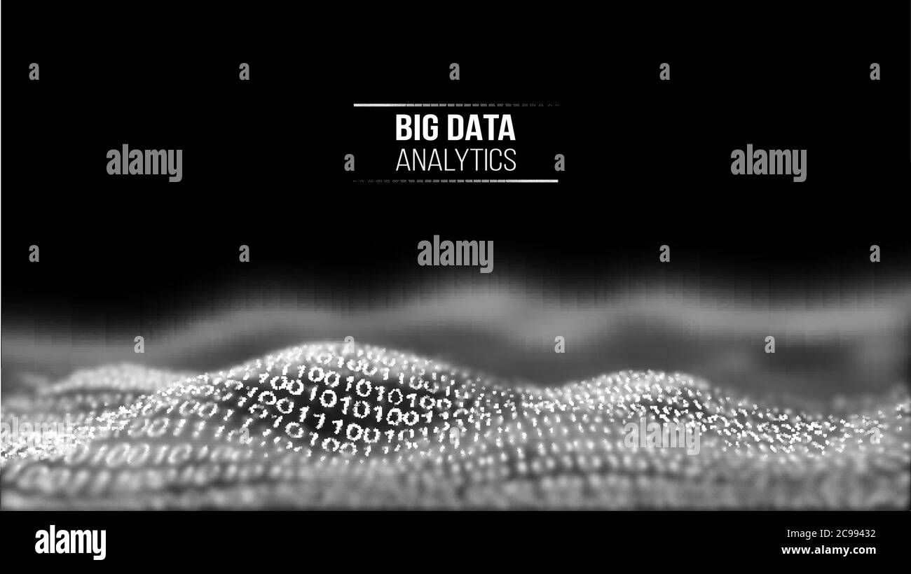Big Data Analytics - background tecnologico nero. Codifica e programmazione. Illustrazione Vettoriale