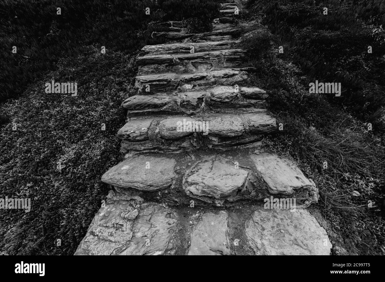 Scale rocciose per qualche luogo. Catturato a Porto Covo, Portogallo Foto Stock