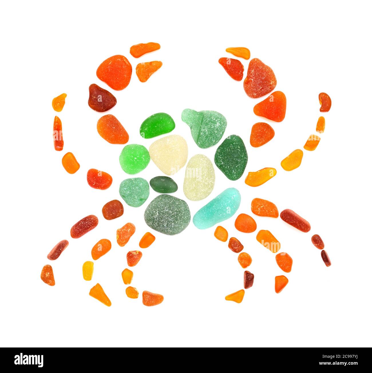 Mosaico di granchio in seaglass isolato su backgorund bianco Foto Stock