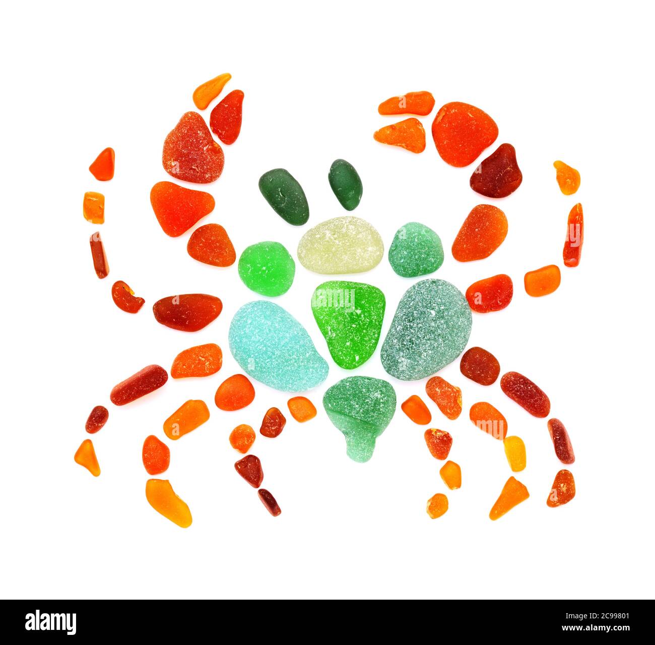 Mosaico di granchio in seaglass isolato su backgorund bianco Foto Stock