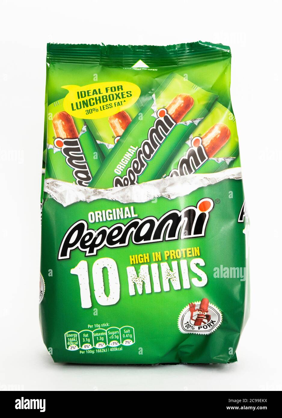 Peperami originale, 10 minis, ad alto contenuto proteico, 100% maiale Foto Stock